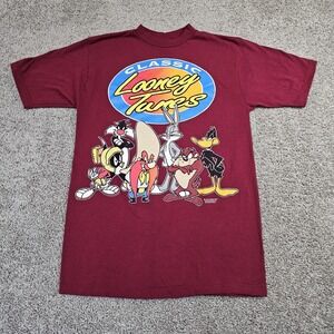 Vtg Classic Looney Tunes T-Shirt Size M Red Double Sided Bugs Bunny Taz Sam 1993